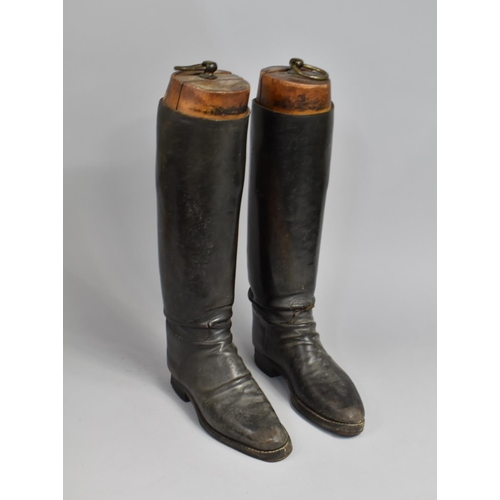 77 - A Pair of Victorian Gents Hunting Boots with Wooden Trees