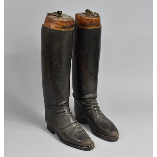 77 - A Pair of Victorian Gents Hunting Boots with Wooden Trees