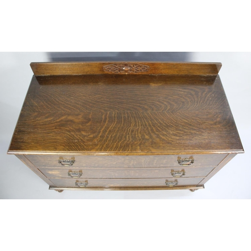 95 - An Edwardian Oak Galleried Three Drawer Bedroom Chest, 106cms Wide