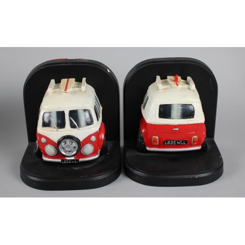 96 - A Pair of Novelty Bookends in the Form of the Front and Rear Sections of a VW Campervan, 14cms High