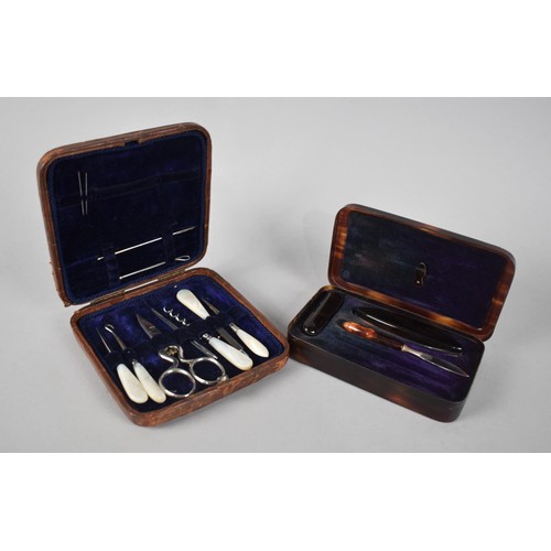 72 - A Vintage Cased Ladies Necessaire and a Tortoiseshell Part Manicure Set