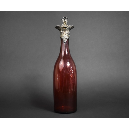 71 - A Nice Quality Victorian Ruby Glass Decanter with Silver Mount and Cover by Charles Rawlings and Geo... 