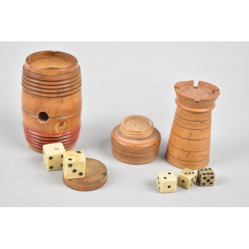 11 - Two Vintage Novelty Dice Cups, One in the Form of a Rook Chess Pieces, Other in the Form of a Barrel... 