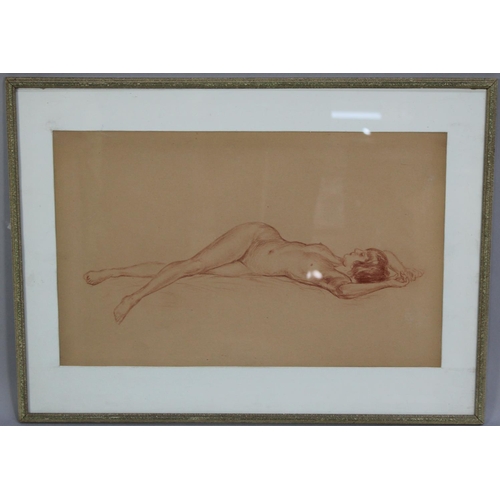 130 - A Framed Drawing of Reclining Nude, 50x31cms