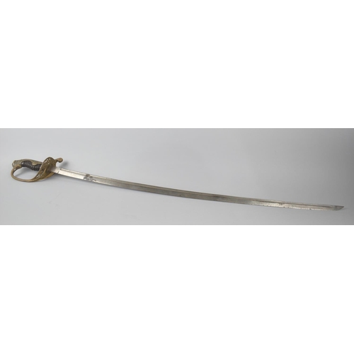 134 - A Late 19th century French Sword with Curved Blade, Brass Hilt with Pierced Guard, Wired Handle