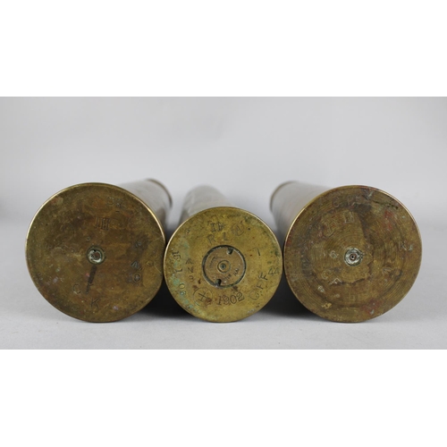 138 - A Collection of Three Trench Art Brass Shell Bases, Two with Engraved Decoration, Tallest 37.5cms Hi... 