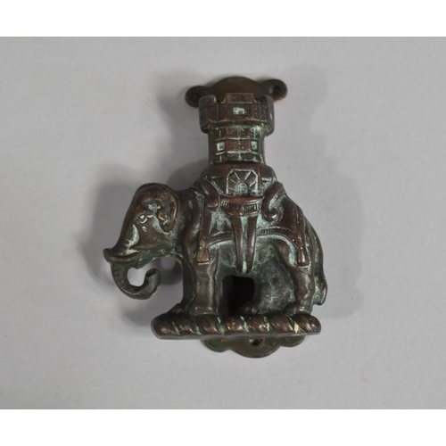 160 - A Novelty Vintage Brass Door Knocker in the Form of Elephant with Castle, 9cms high