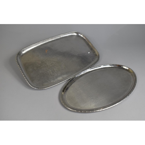 163 - Two Keswick School of Industrial Art Firth Staybrite Trays, Rectangular and Oval, 41cms Wide