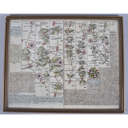 165 - A Framed 18th Century Map, The Road from Derby to Skipton, by The Reverse Oakham to Nottingham, 24x1... 