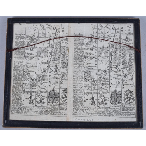 165 - A Framed 18th Century Map, The Road from Derby to Skipton, by The Reverse Oakham to Nottingham, 24x1... 