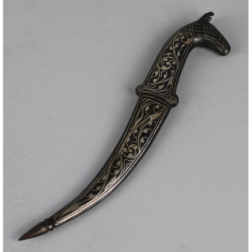 18 - A Miniature Persian Souvenir Niello Style Curve Bladed Dagger with Scabbard, Handle in the Form of a... 