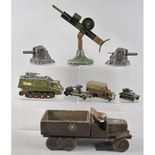 204 - A Collection of Various Vintage Diecast Army Toys and Guns to include Astra Pompom Gun, Astra Fort G... 