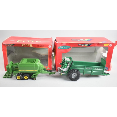 211 - Two Britains Boxed Diecasts, Samson Manure Spreader and John Deere Square Baler, Boxes AF