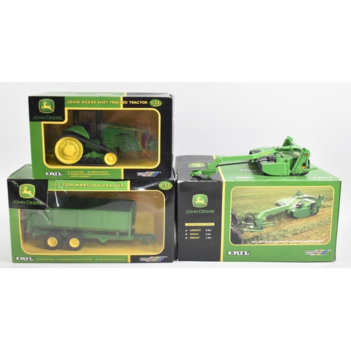 214 - A Collection of Three Britains Ertl John Deere Diecast Toys, Tractor, Marston Trailer and Mower Cond... 