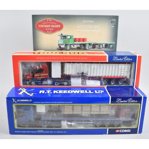 216 - Three Boxed Corgi Diecasts, Sentinel Platform Wagon and Trailer, Scania Bulk Tipper and Renault Flat... 