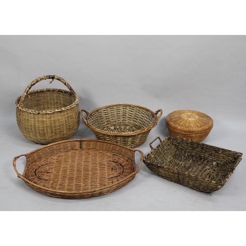 249 - A Wicker Arched Top Shelf Unit, Basket Etc