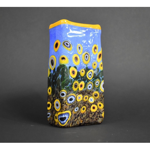 396 - A Mad Art Studios Glass Slab Vase, Sunflowers, Signed and Dated 2008, 18cm high