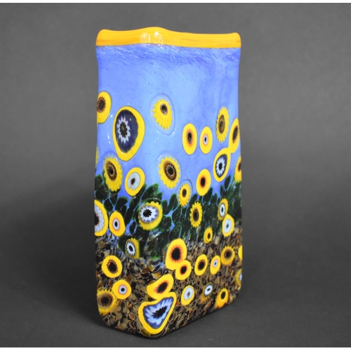 396 - A Mad Art Studios Glass Slab Vase, Sunflowers, Signed and Dated 2008, 18cm high