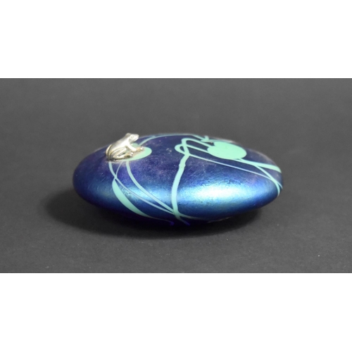 398 - An Iridescent Glass Paperweight After John Ditchfield with Applied White Metal Frog, No Signed, 11.5... 