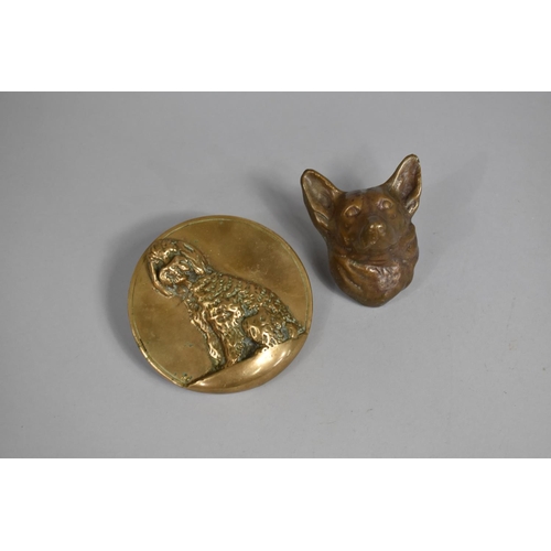 42 - A Heavy Cast Bronze Study of Dog's Head together with a Circular Bronze Plaque of Poodle, 12cms Diam... 