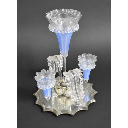 49 - A Late Victorian Three Trumpet Epergne on Mirrored Starburst Base, 30cms High