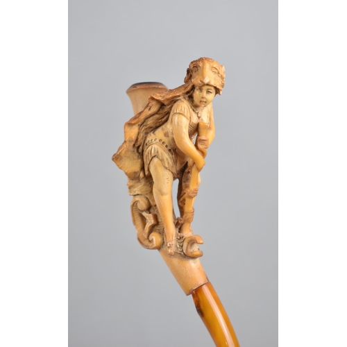 53 - A Collection of Three Carved Meerschaum Novelty Cheroot Holders and Pipe, One in the Form of Shepher... 