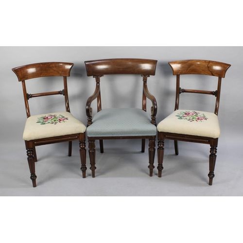 546 - Three 19th Century Mahogany Framed Bar Back Chairs including One Carver with Scrolled Arms