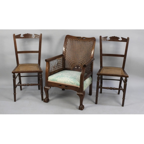 548 - A Pair of Edwardian Cane Seated Side Chairs and a Bergere Armchair for Re-caning