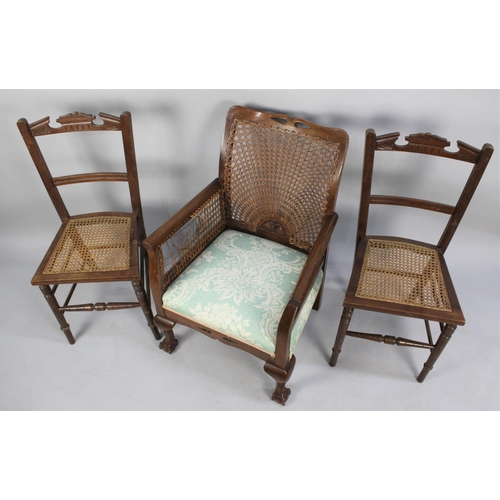 548 - A Pair of Edwardian Cane Seated Side Chairs and a Bergere Armchair for Re-caning