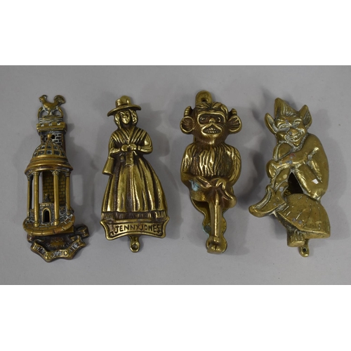 59 - A Collection of Four Vintage Brass Novelty Door Knockers, Largest 14cms