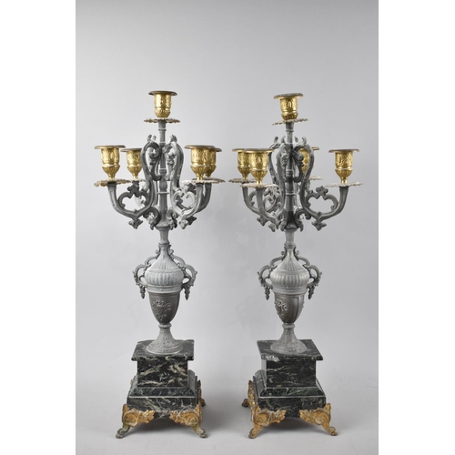 61 - A Pair of French Ormolu Mounted Spelter Five Branch Clock Garniture Candelabra, Each 51cms High, Som... 