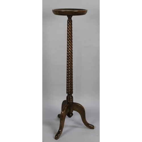 70 - A Md 20th Century Tripod Torchere Stand with Barley Twist Support, Dish Top 28cms Diameter