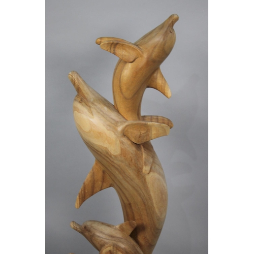 80 - A Large Modern Sculptural Carving of Dolphins, 101cms High