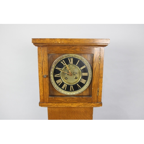 91 - A Small Oak Cased Grandmother Clock with Clockwork Movement, 123cms High