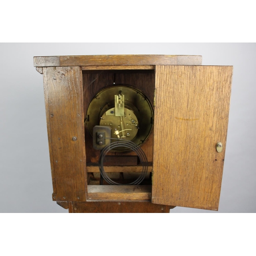 91 - A Small Oak Cased Grandmother Clock with Clockwork Movement, 123cms High