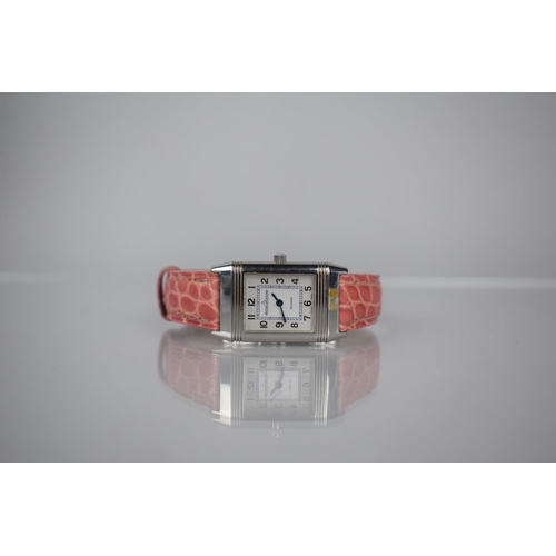 1 - A Ladies Jaeger-LeCoultre Small Reverso Monoface Watch, Satin Silvered Dial with a Black Art Deco Bo... 