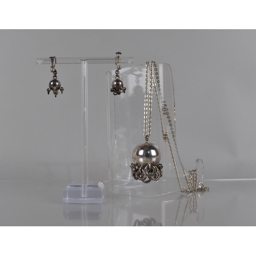 170 - A Suite of Finnish Jewellery by Inari, Pendant and Screw Back Earrings, Traditional Komsiopallo Form... 