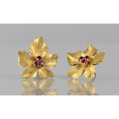 128 - A Pair of 18ct Yellow Gold and Ruby Earrings, Maple Leaf Form, in the Manner of Tiffany and Co, Each... 