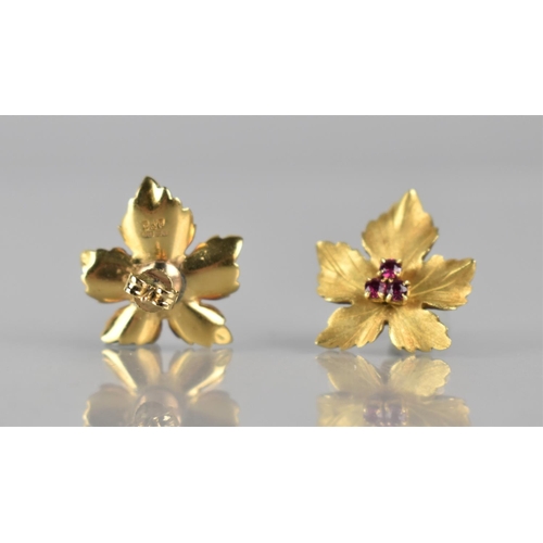 128 - A Pair of 18ct Yellow Gold and Ruby Earrings, Maple Leaf Form, in the Manner of Tiffany and Co, Each... 