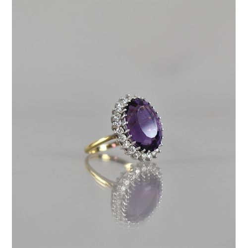 34 - A Vintage 18ct Gold, Diamond and Amethyst Cocktail Ring, Central Oval Cut Stone Measuring Approx 17m... 