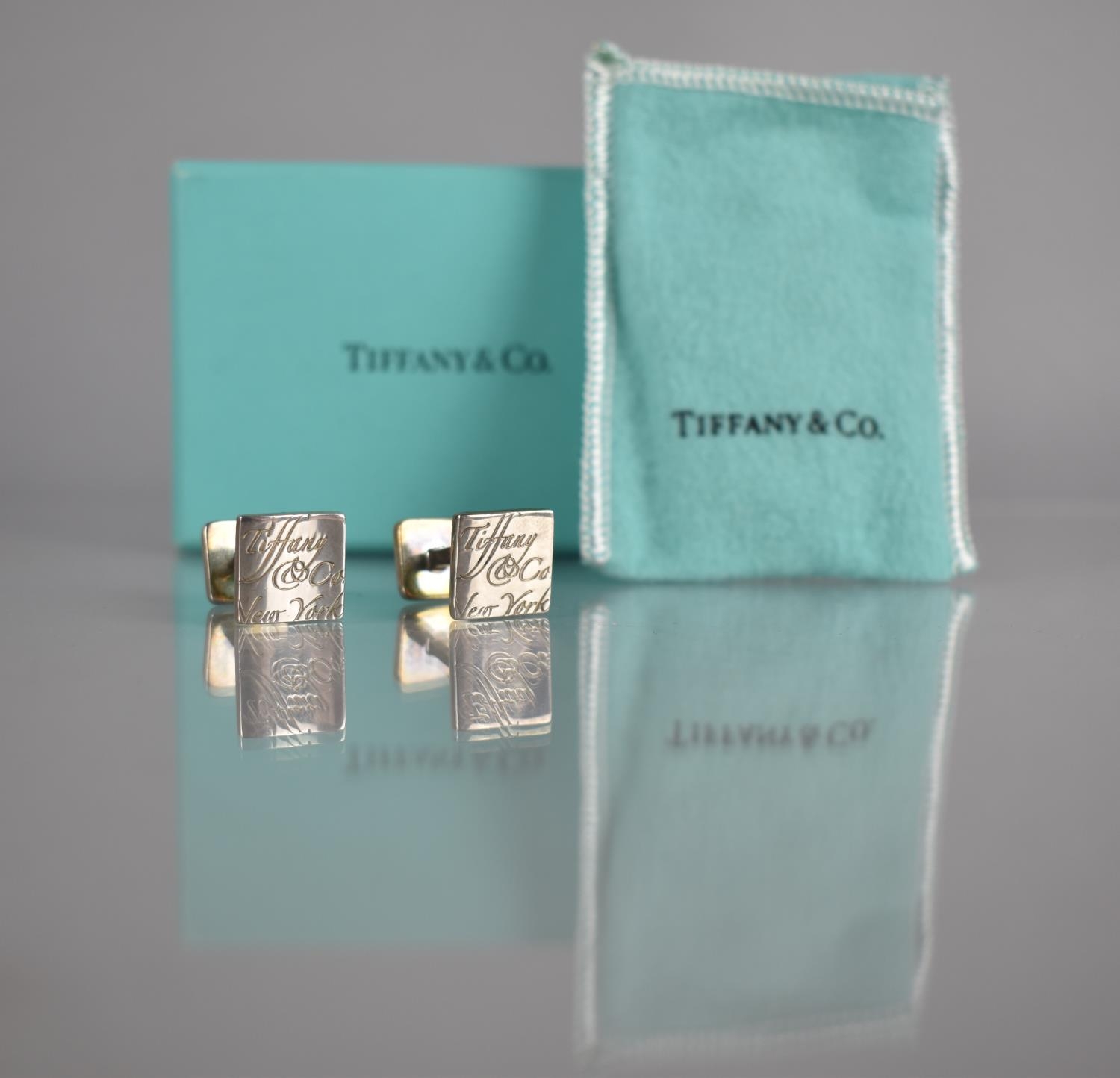 A Pair of Vintage Tiffany & Co Silver Notes Square Cufflinks, Face  Measuring 13mm Wide, Signed for T