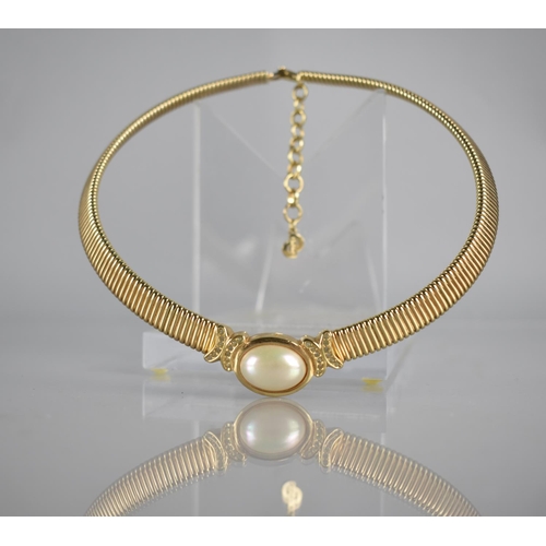 171 - A Vintage Christian Dior Necklace/Collar, Central Oval Faux Pearl 17mm Wide, On a Gilt Metal Band wi... 