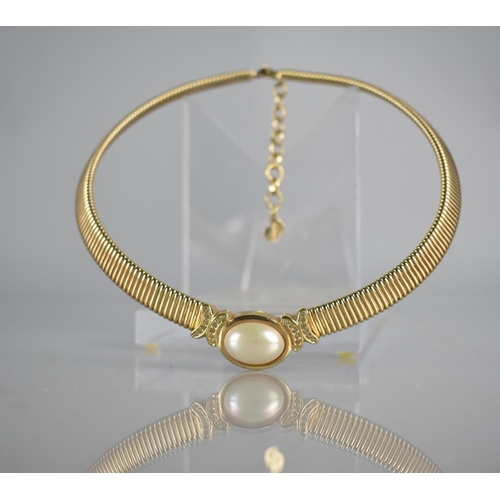 171 - A Vintage Christian Dior Necklace/Collar, Central Oval Faux Pearl 17mm Wide, On a Gilt Metal Band wi... 