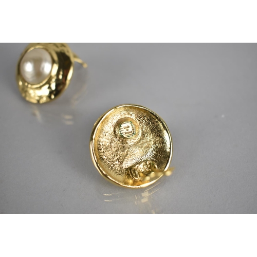 175 - A Pair of Vintage Gold Tone and Faux Pearl Yves Saint Laurent Clip On Earrings, Central Pearl Measur... 