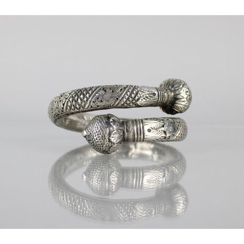 195 - A White Metal Dance Rattle Bracelet/Armlet, Possibly Thai, Engraved and Pierced Profusely with Birds... 