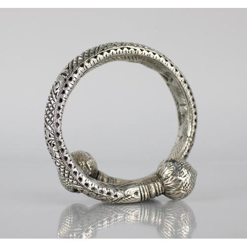 195 - A White Metal Dance Rattle Bracelet/Armlet, Possibly Thai, Engraved and Pierced Profusely with Birds... 