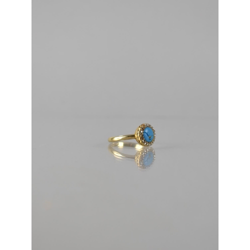 41 - A 19th Century Diamond, Blue Turquoise Glass and 18ct Gold Ring, Centre Oval Blue Cabochon Approx 6x... 