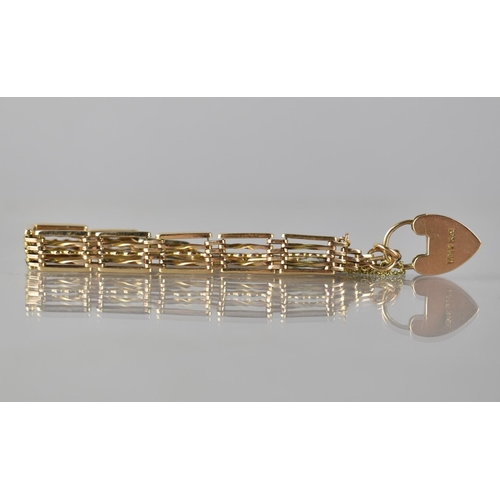 142 - An Edwardian 15ct Gold Five Bar Gate Link Bracelet with Heart Padlock Clasp, Makers Stamp WG&S, 17.8... 