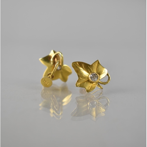 152 - A Pair of Early 20th Century 9ct Gold and Diamond Screw Back Earrings, Ivy Leaves, Central Old Europ... 