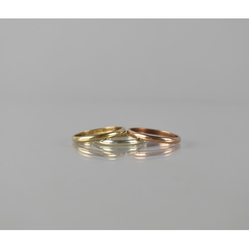 73 - Three 9ct Gold Stacking Bands, White, Rose and Yellow Gold, Polished D Shaped Bands, Birmingham 1979... 